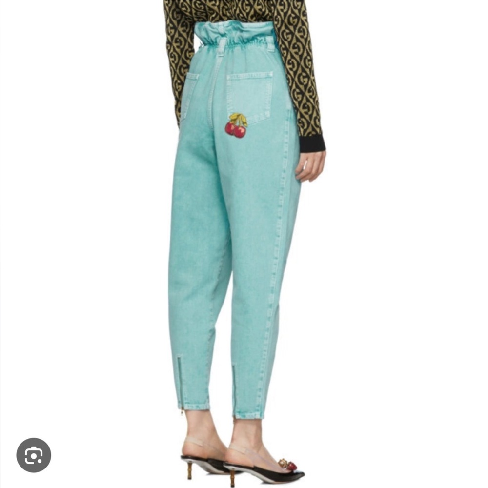Authentic Gucci Blue paper bag waist cherry appliqué jeans 27